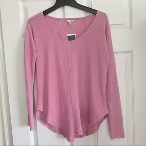 NEW! 𝅺LUCKY BRAND Pink Waffle Knit Dolman Sleeve Raw Hem Top XS NEW